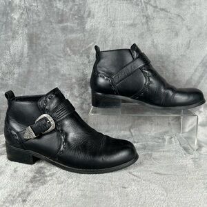 Roper Ankle Boots Womens 8.5 Black Leather Silver Buckle Accent‎ Western Granny